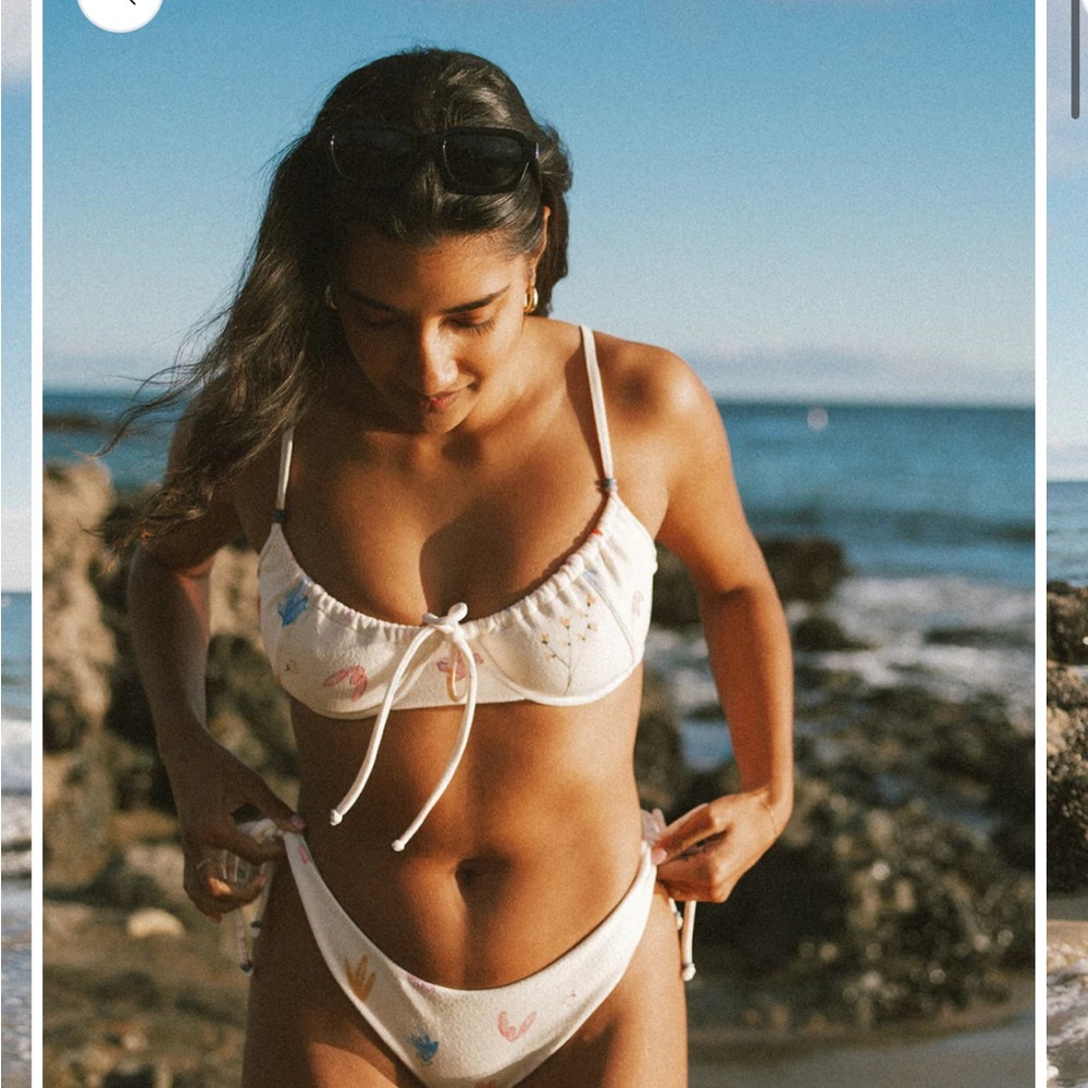 Blue and White Bikini Set with Tie-Front Detail